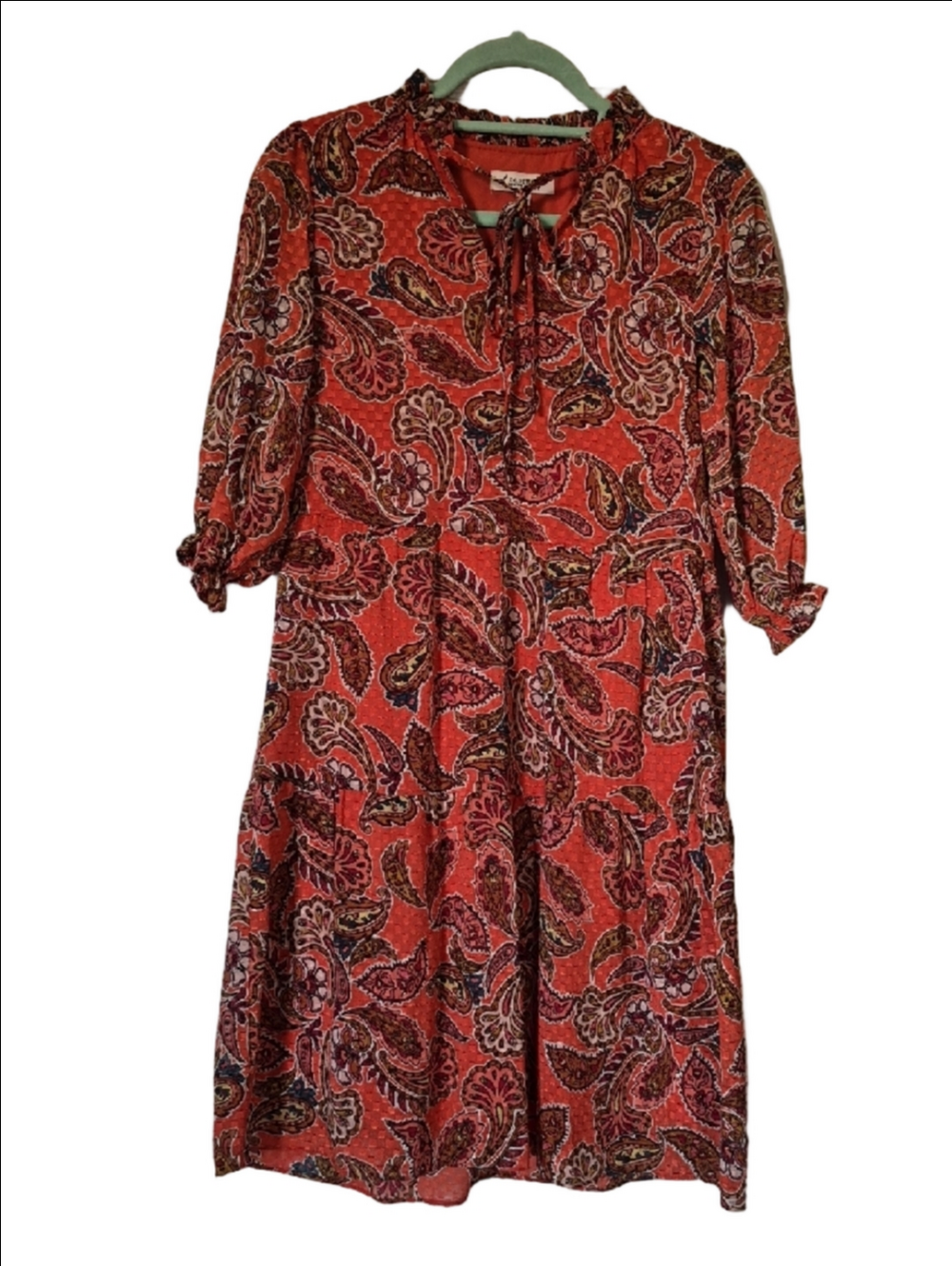 Nanette Lepore Coral Orange Paisely  Midi Dress Boho Size 2